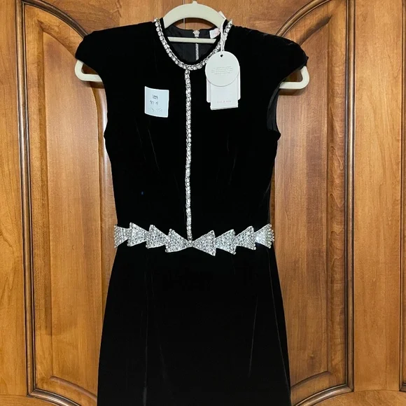 Brand New Sass and Bide Velvet Crystal Embellished Mini Dress - Picture 3 of 7